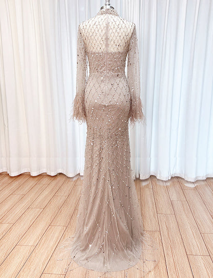 Hina Sequin Feather Gown