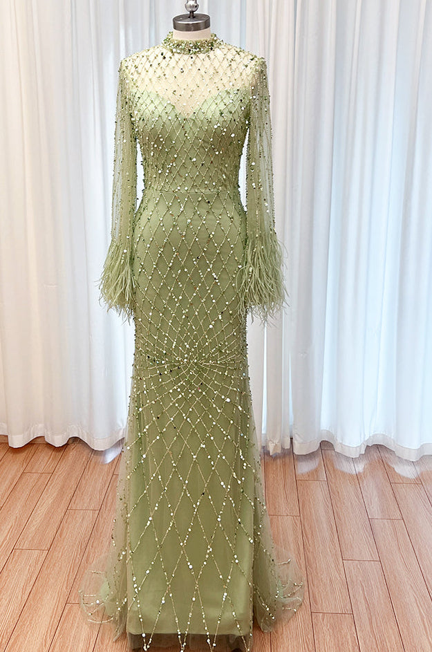 Hina Sequin Feather Gown