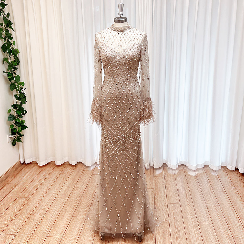 Hina Sequin Feather Gown