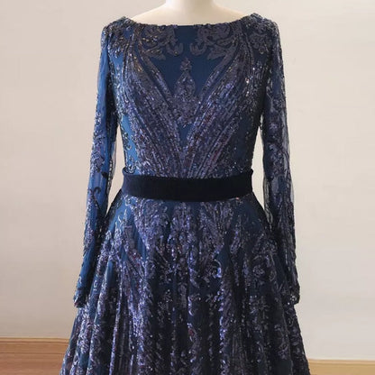 Liza Sequin Evening Gown-Navy Blue