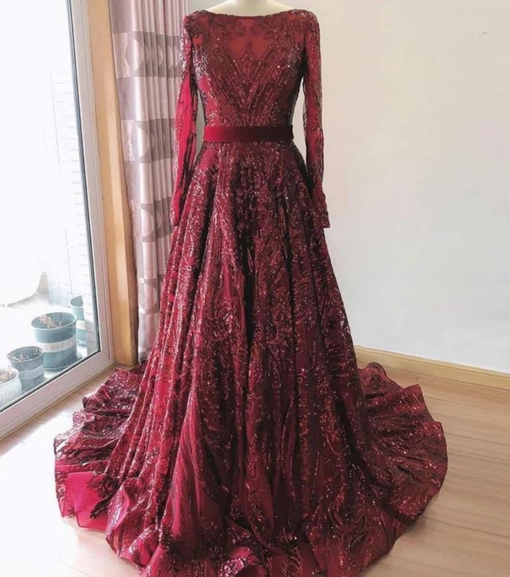 Liza Sequin Evening Gown-Maroon