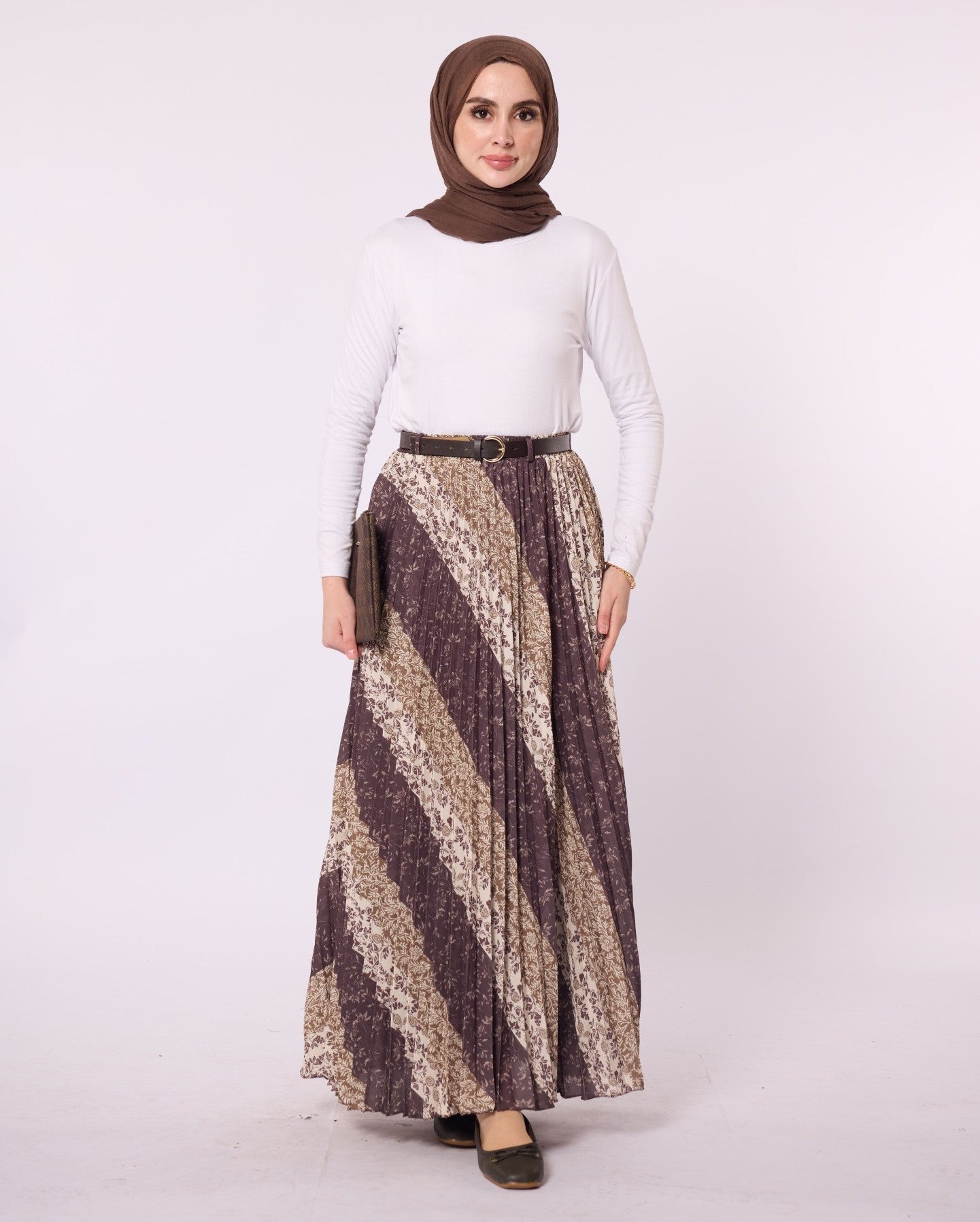 Paisley Patterned Chiffon Skirt with Belt Accessory