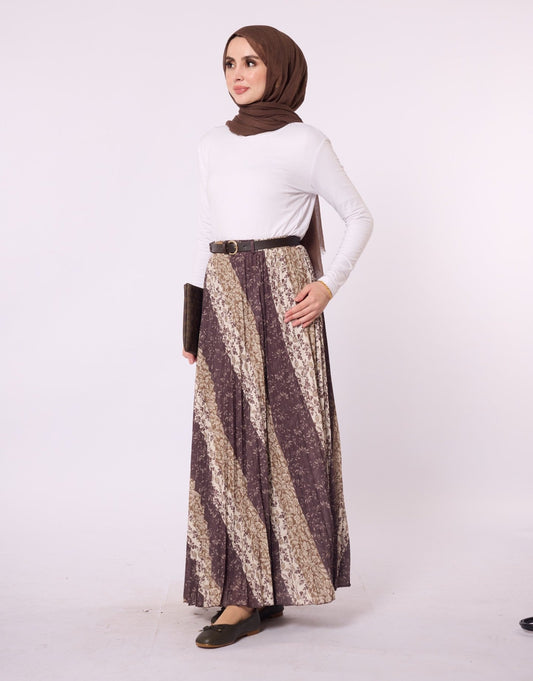 Paisley Patterned Chiffon Skirt with Belt Accessory
