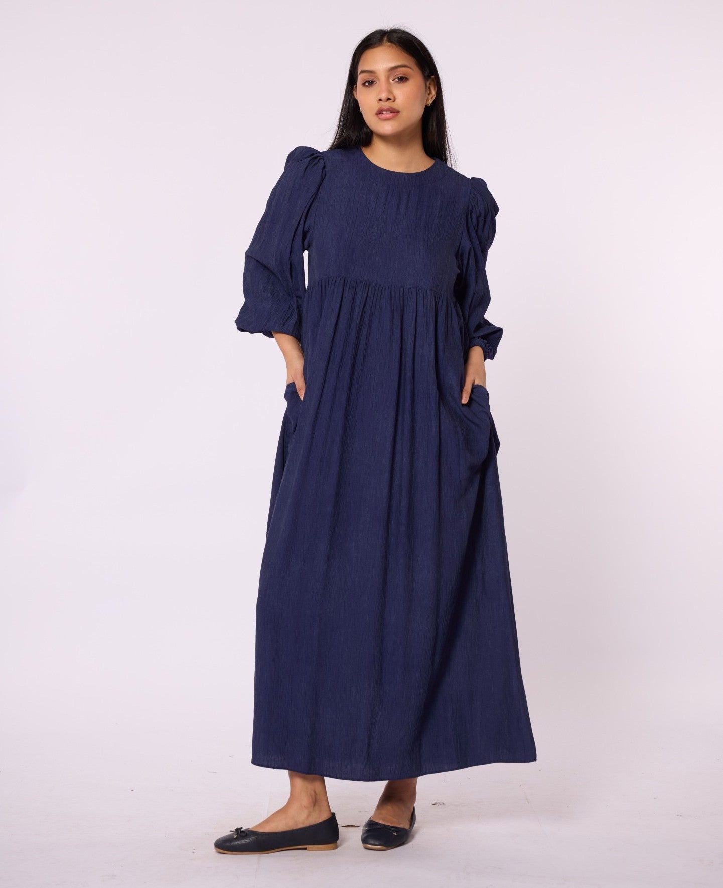 Ruched Detail Pocketed Long Women’s Dress