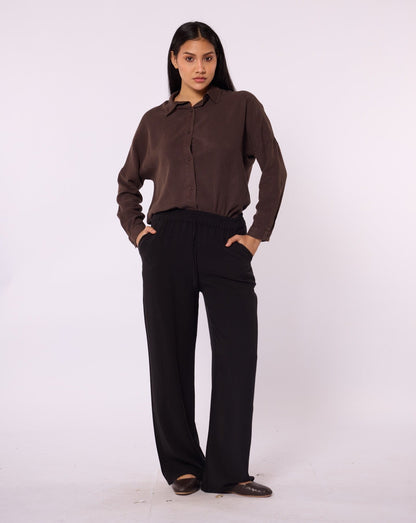 Relaxed Fit Tencel Fabric Trousers with Elastic Waist