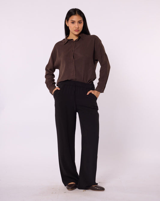 Relaxed Fit Tencel Fabric Trousers with Elastic Waist