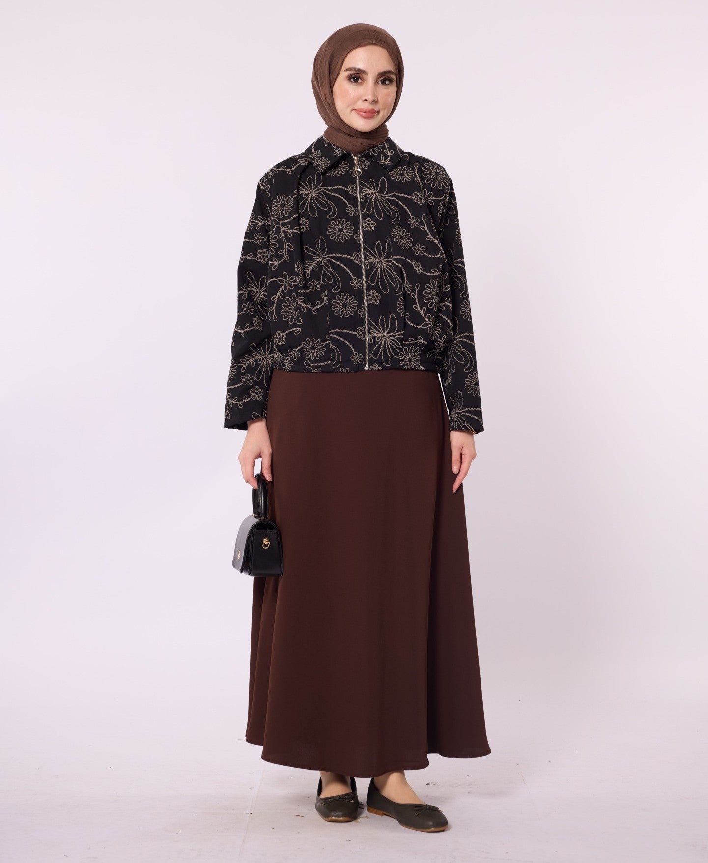Printed Polo Collar Jacket with Pleat Detail