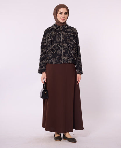 Printed Polo Collar Jacket with Pleat Detail