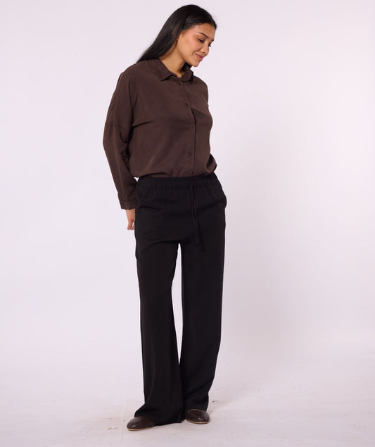 Relaxed Fit Tencel Fabric Trousers with Elastic Waist