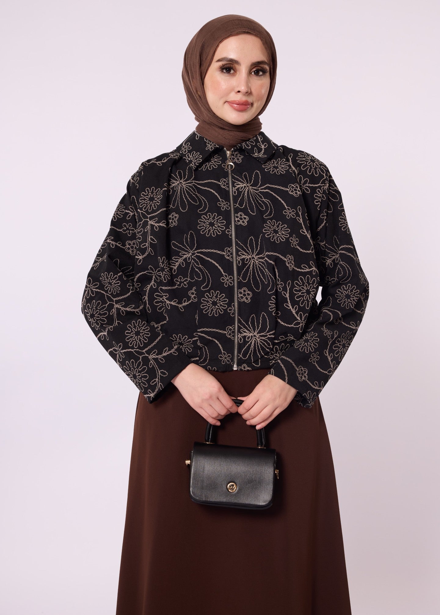 Printed Polo Collar Jacket with Pleat Detail