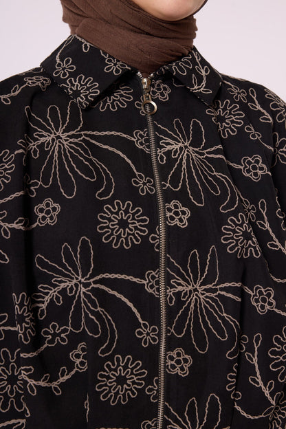 Printed Polo Collar Jacket with Pleat Detail