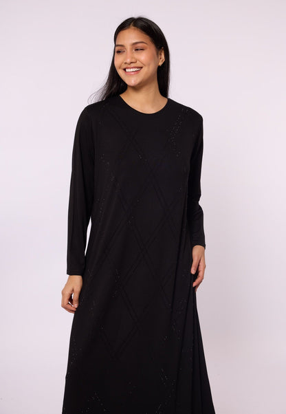Long Diamond Patterned Dress with Stone Detail