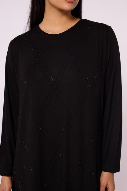 Long Diamond Patterned Dress with Stone Detail