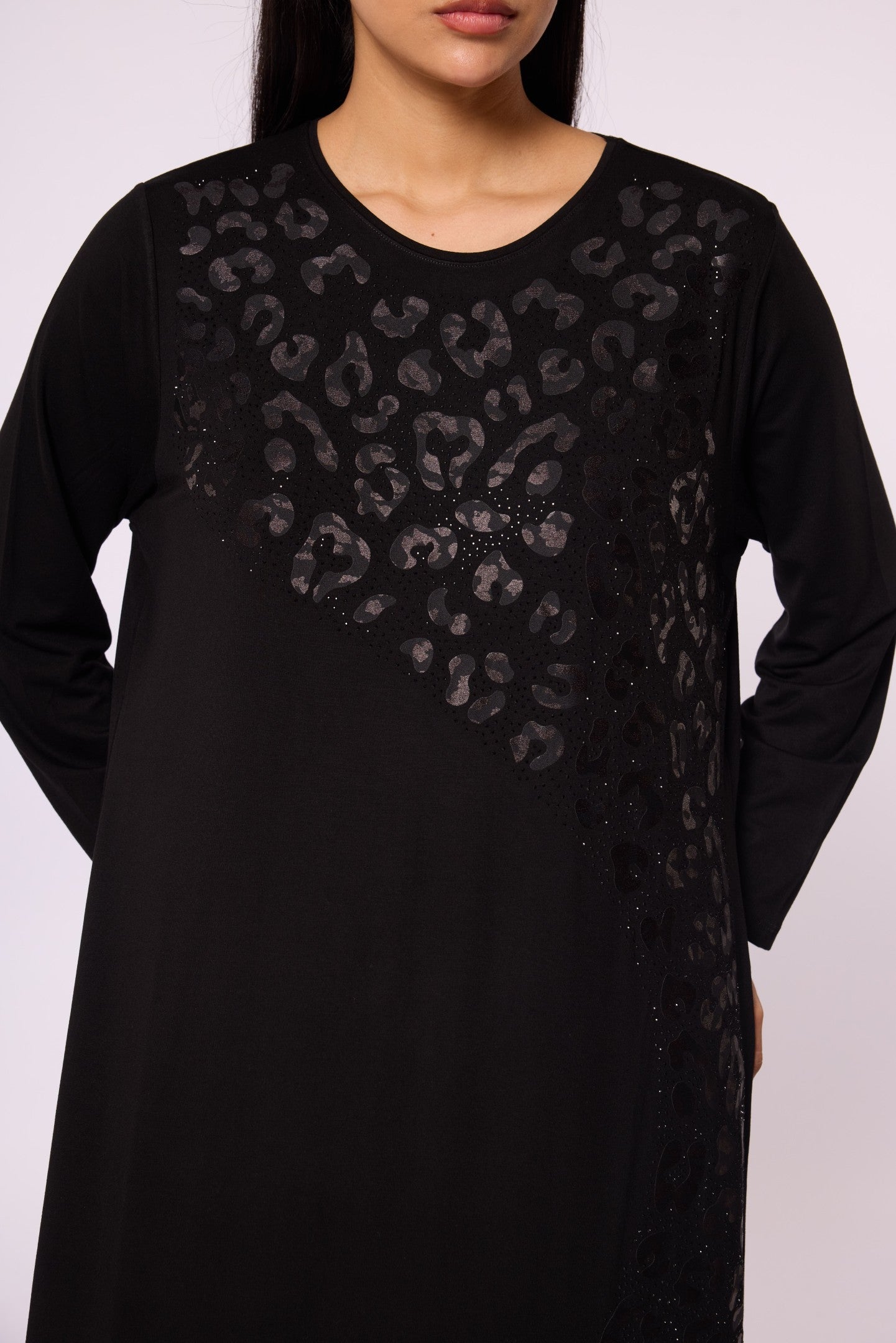 Long Leopard Patterned Dress with Stone Embellishment