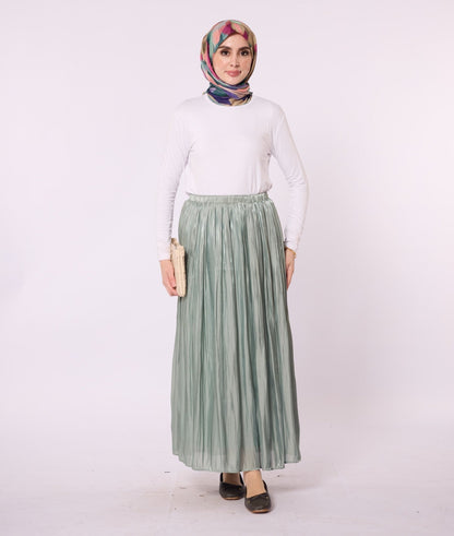 Elastic Waist Pleated Satin Skirt