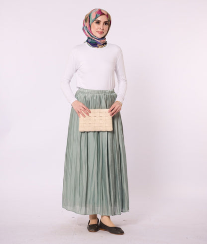 Elastic Waist Pleated Satin Skirt