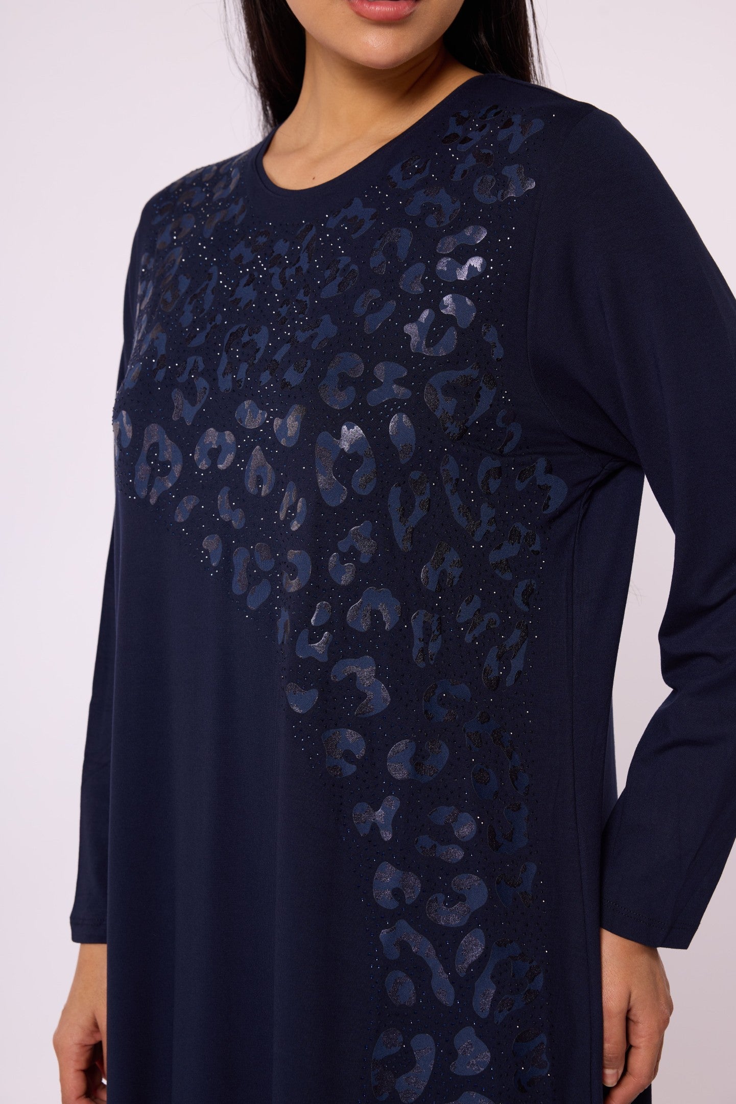 Long Leopard Patterned Dress with Stone Embellishment