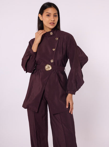 Mandarin Collar Set with Gold Button and Belt Details