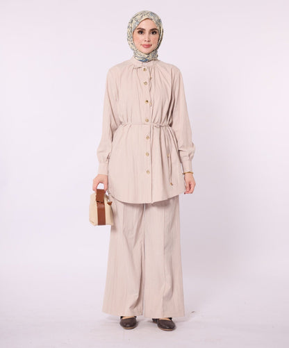 Mandarin Collar Set with Drawstring Detail and Gold Buttons