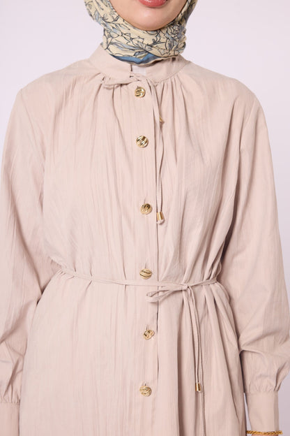 Mandarin Collar Set with Drawstring Detail and Gold Buttons
