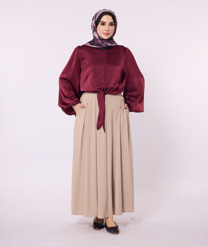 Balloon Sleeve Blouse with Button Detail and Tie Neck