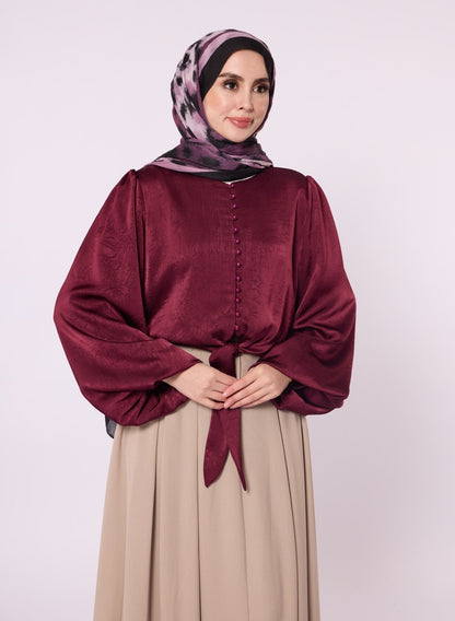 Balloon Sleeve Blouse with Button Detail and Tie Neck
