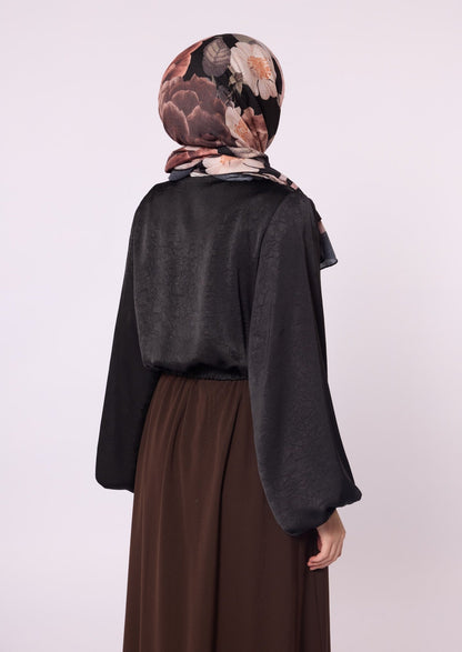 Balloon Sleeve Blouse with Button Detail and Tie Neck