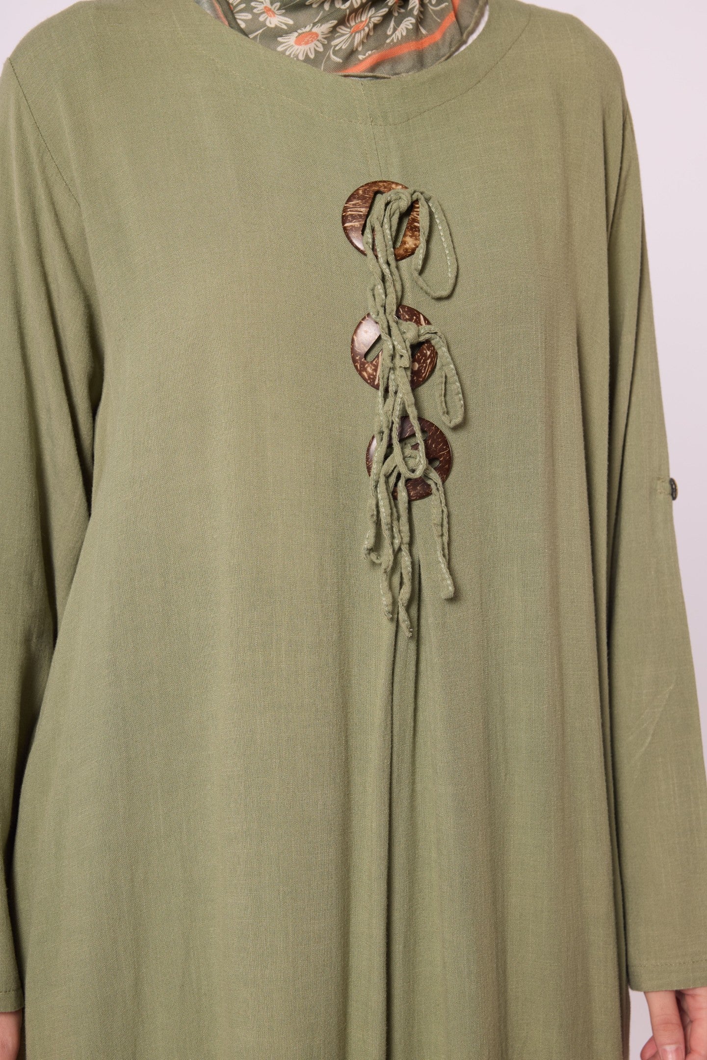 Long Crew Neck Dress with Accessory Detail
