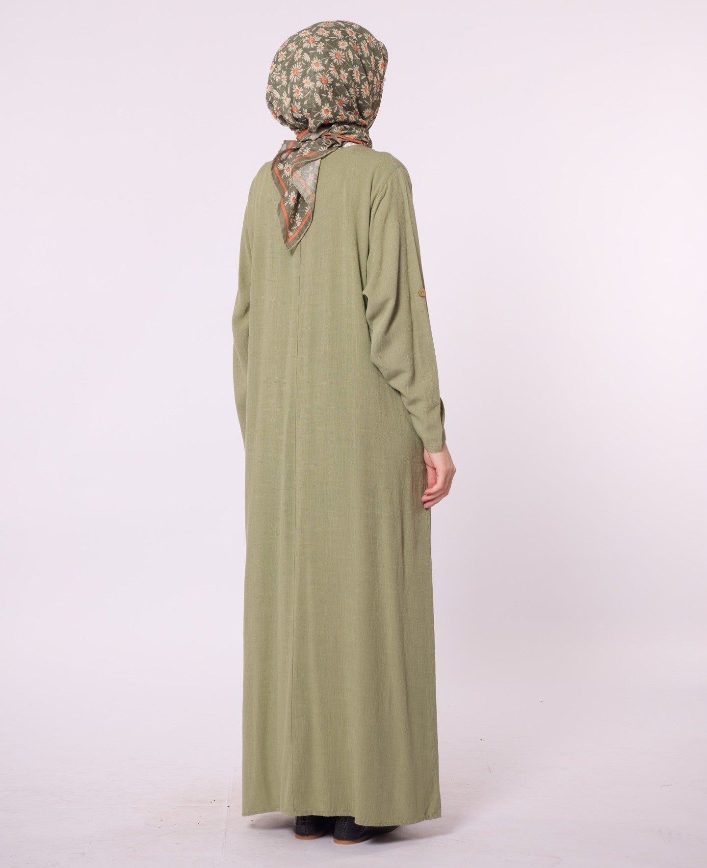Long Crew Neck Dress with Accessory Detail