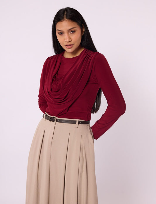 Draped Cowl Neck Blouse
