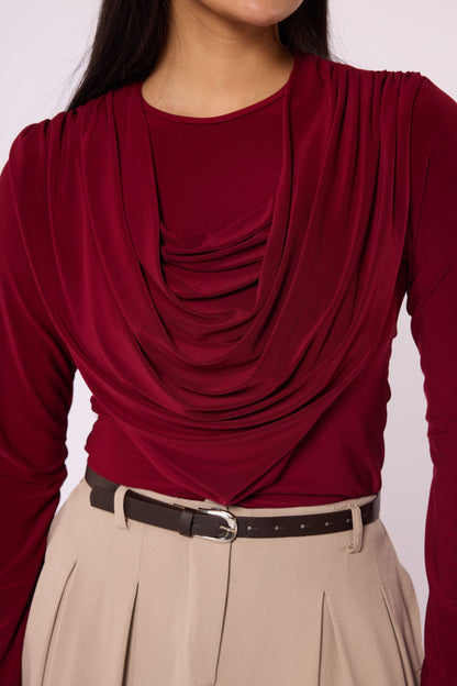 Draped Cowl Neck Blouse