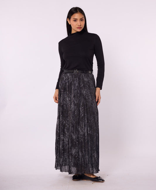 Leopard Patterned Chiffon Skirt with Pleat Detail