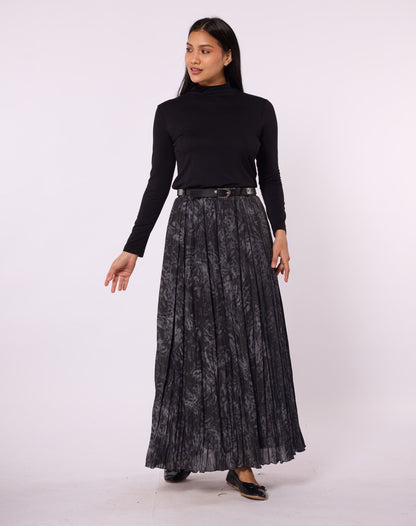 Leopard Patterned Chiffon Skirt with Pleat Detail