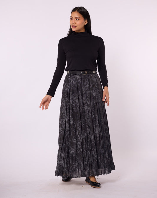 Leopard Patterned Chiffon Skirt with Pleat Detail