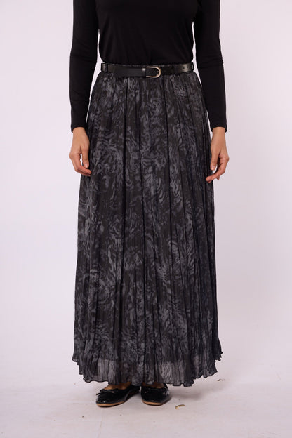 Leopard Patterned Chiffon Skirt with Pleat Detail