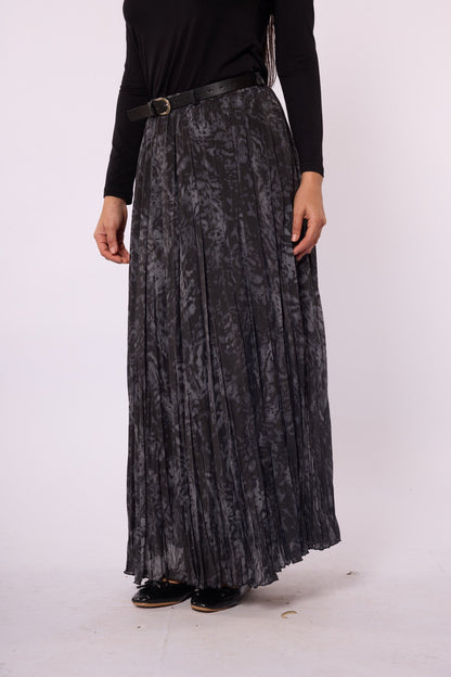 Leopard Patterned Chiffon Skirt with Pleat Detail