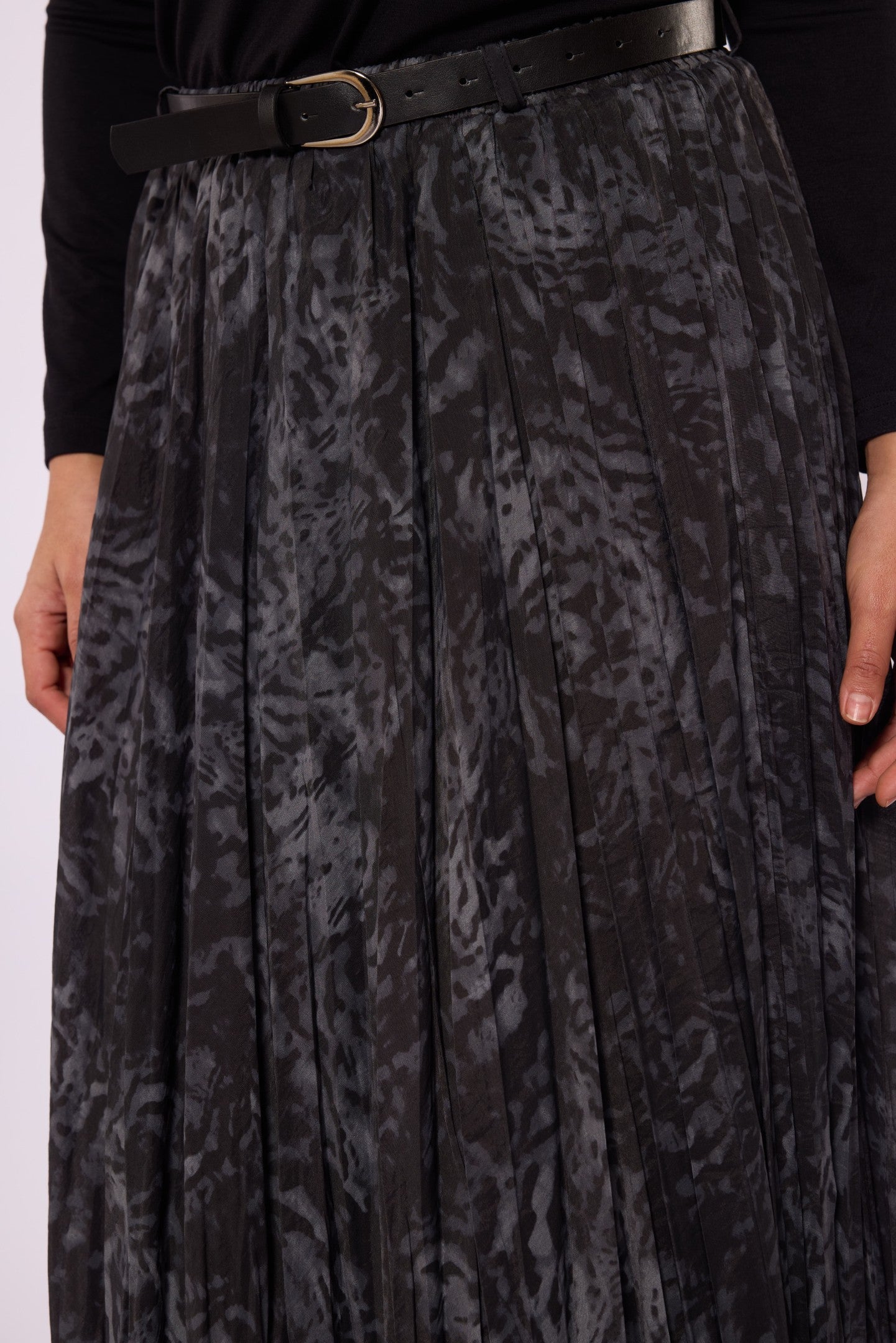Leopard Patterned Chiffon Skirt with Pleat Detail