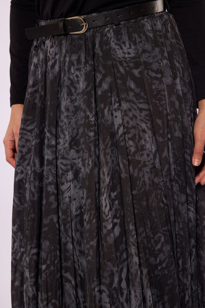 Leopard Patterned Chiffon Skirt with Pleat Detail