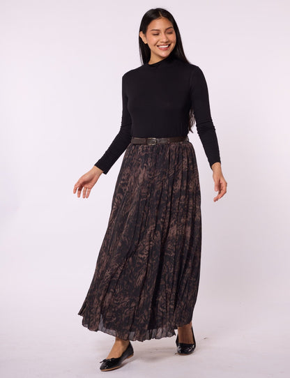 Leopard Patterned Chiffon Skirt with Pleat Detail
