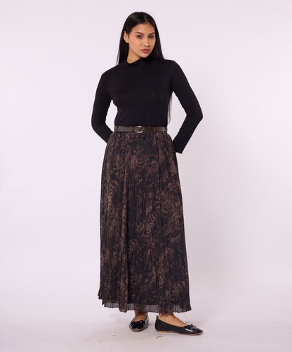 Leopard Patterned Chiffon Skirt with Pleat Detail