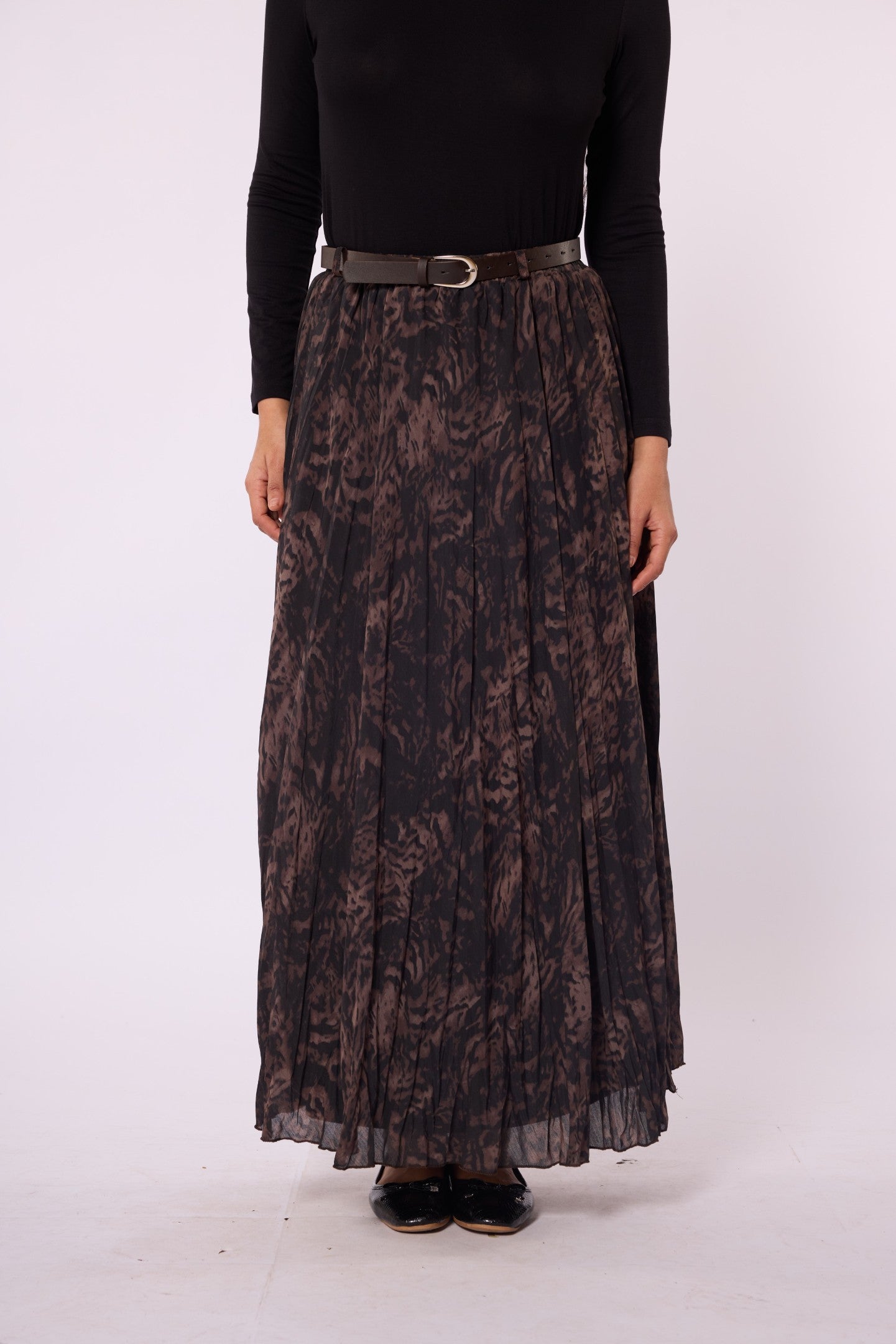 Leopard Patterned Chiffon Skirt with Pleat Detail