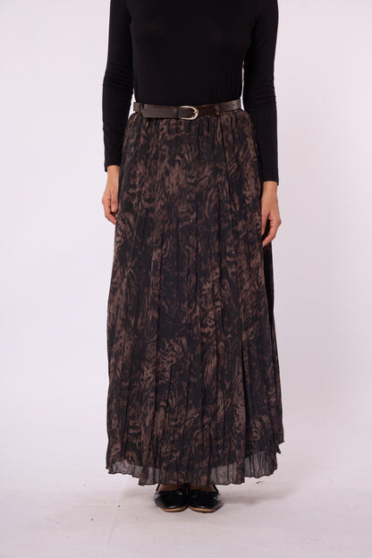 Leopard Patterned Chiffon Skirt with Pleat Detail