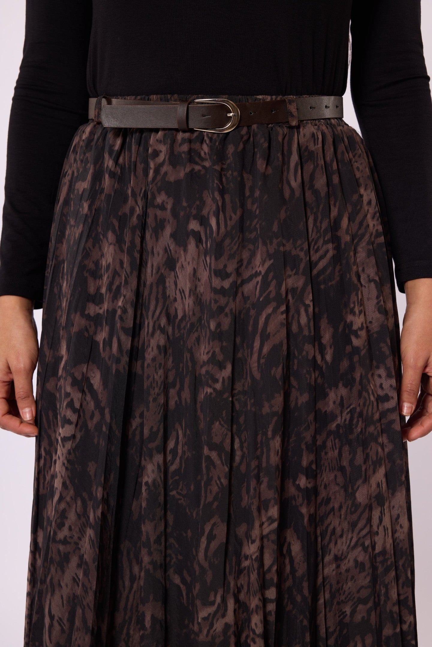 Leopard Patterned Chiffon Skirt with Pleat Detail