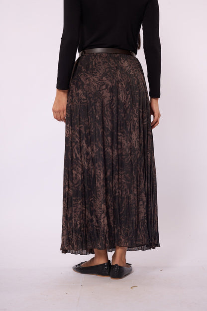 Leopard Patterned Chiffon Skirt with Pleat Detail