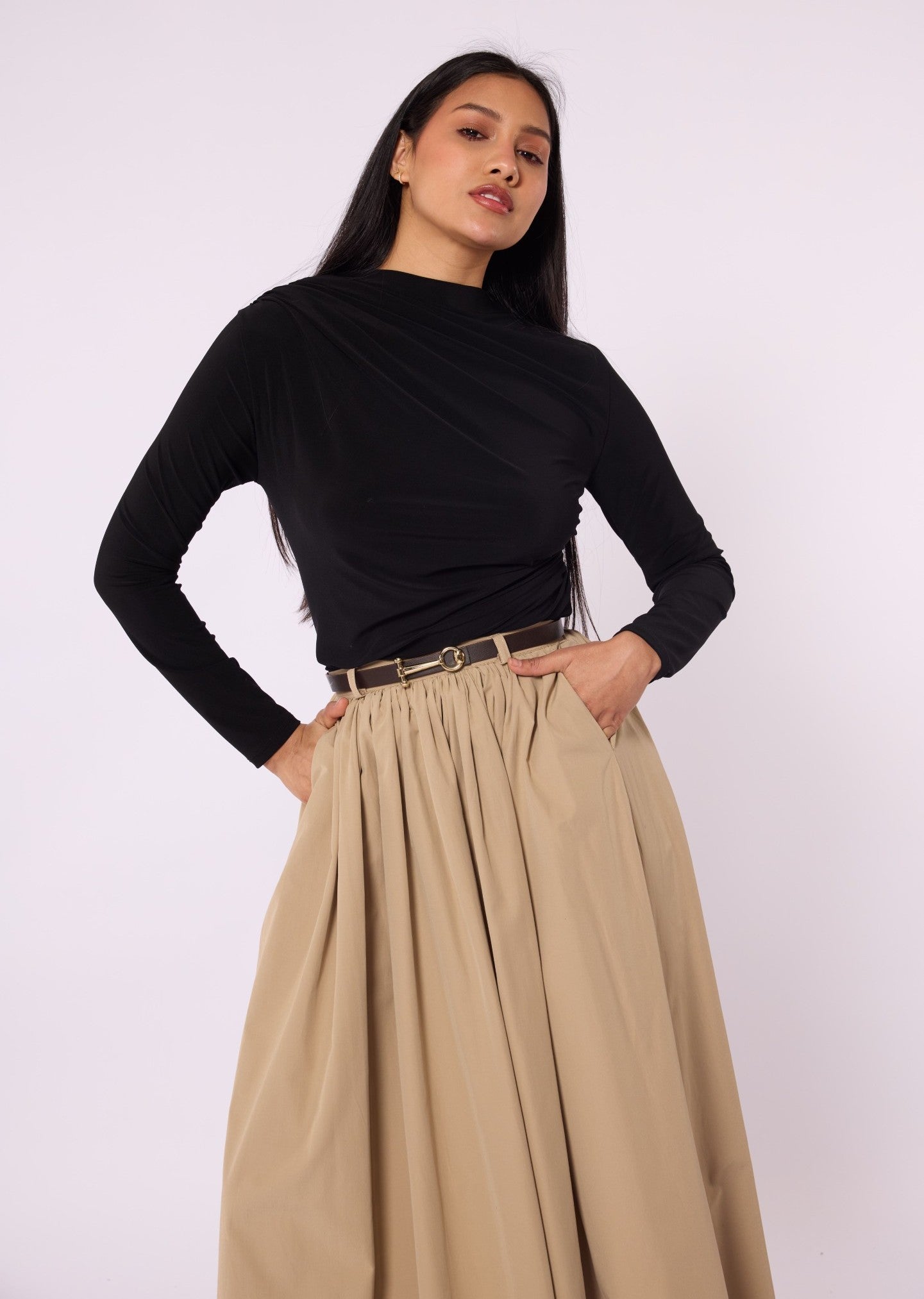 Blouse With Shoulder And Waist Pleat Detail