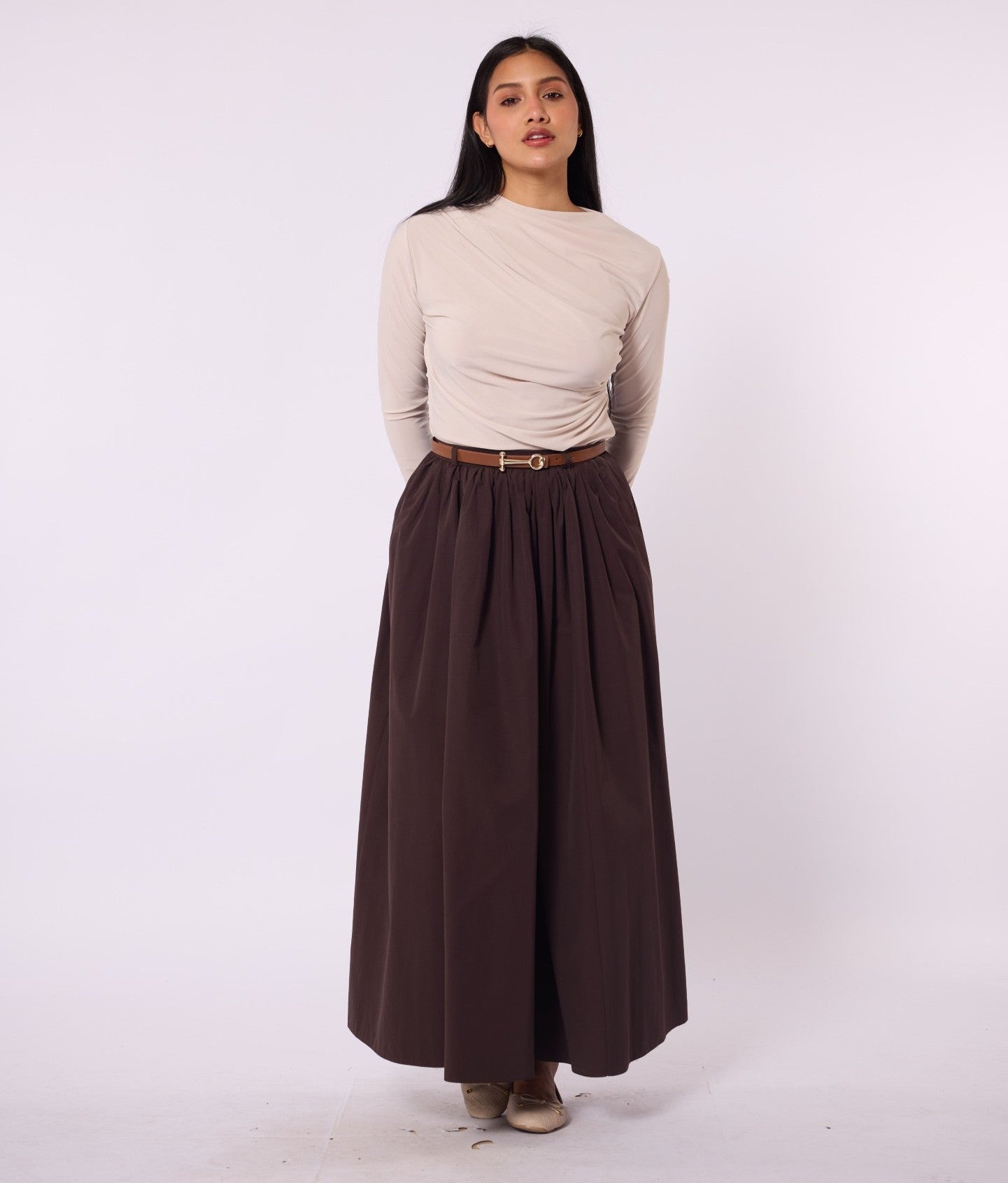 Blouse With Shoulder And Waist Pleat Detail