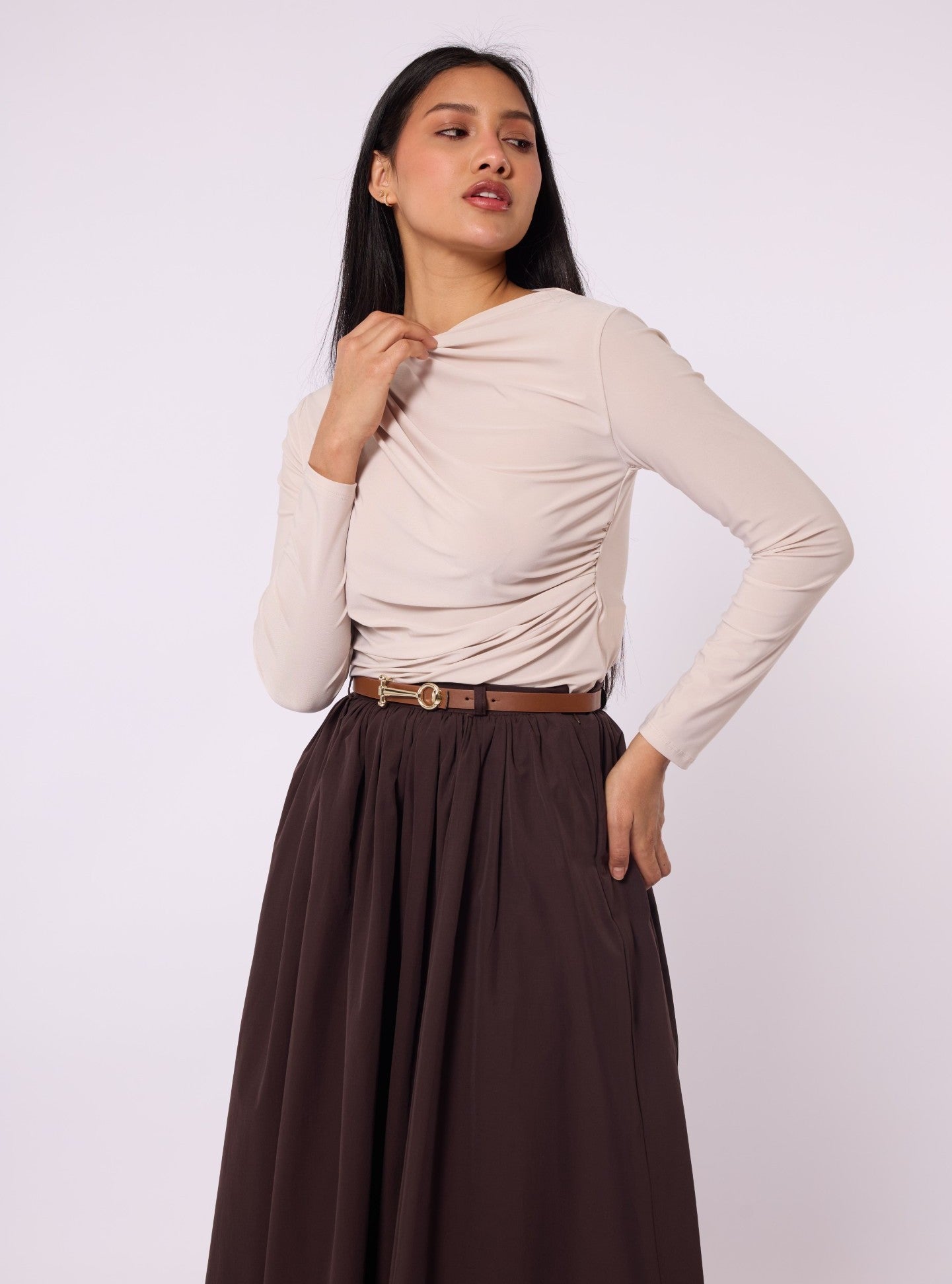 Blouse With Shoulder And Waist Pleat Detail