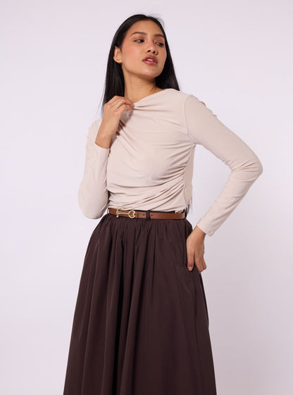 Blouse With Shoulder And Waist Pleat Detail