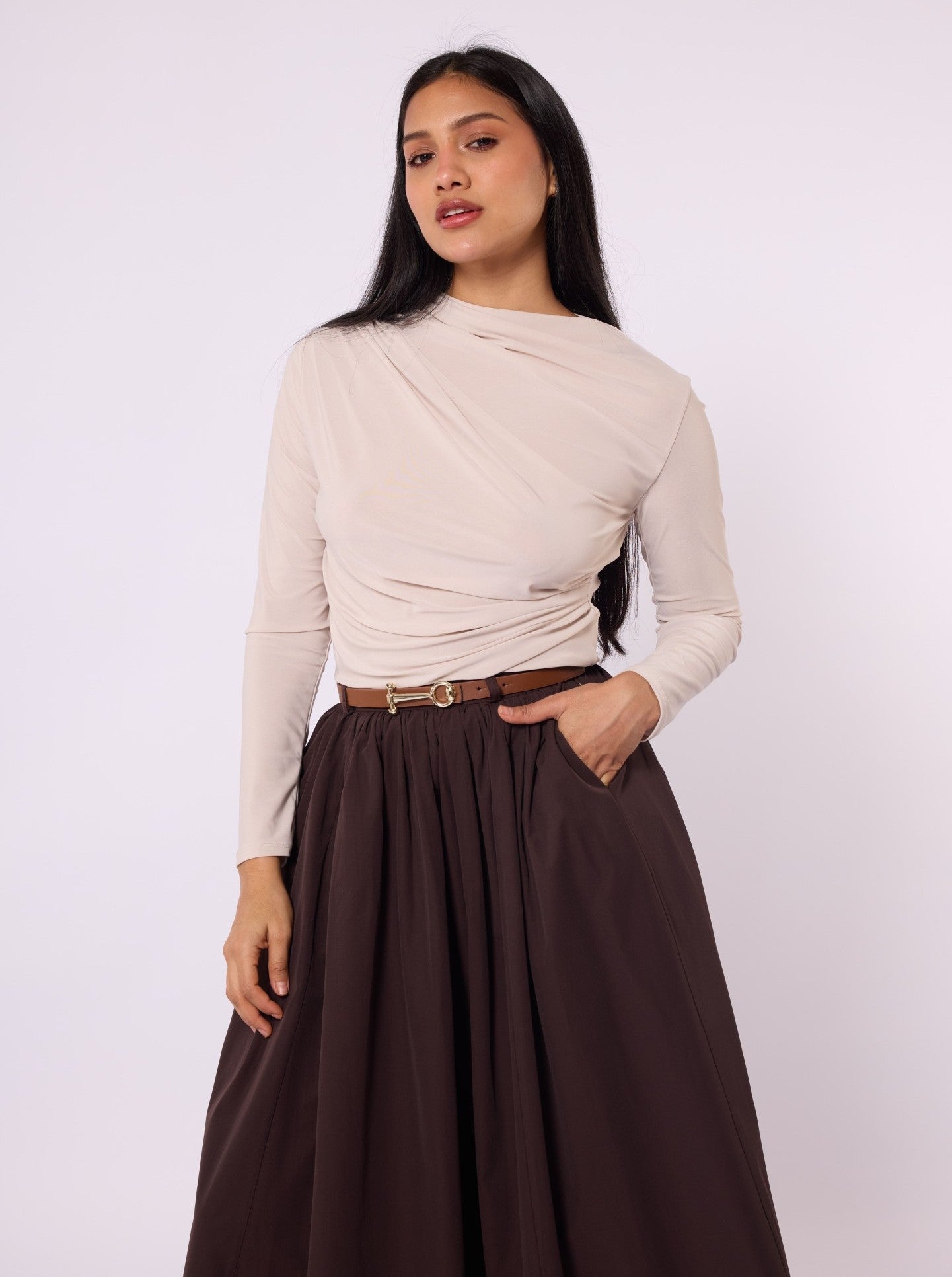Blouse With Shoulder And Waist Pleat Detail