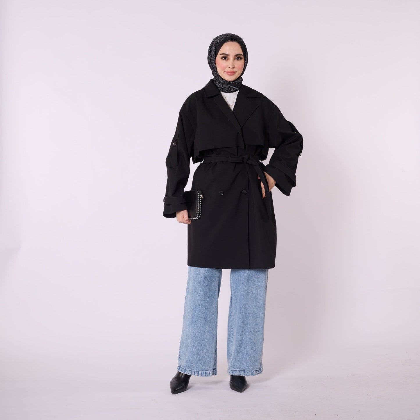 Drop Shoulder Double Breasted Belted Lined Trench Coat